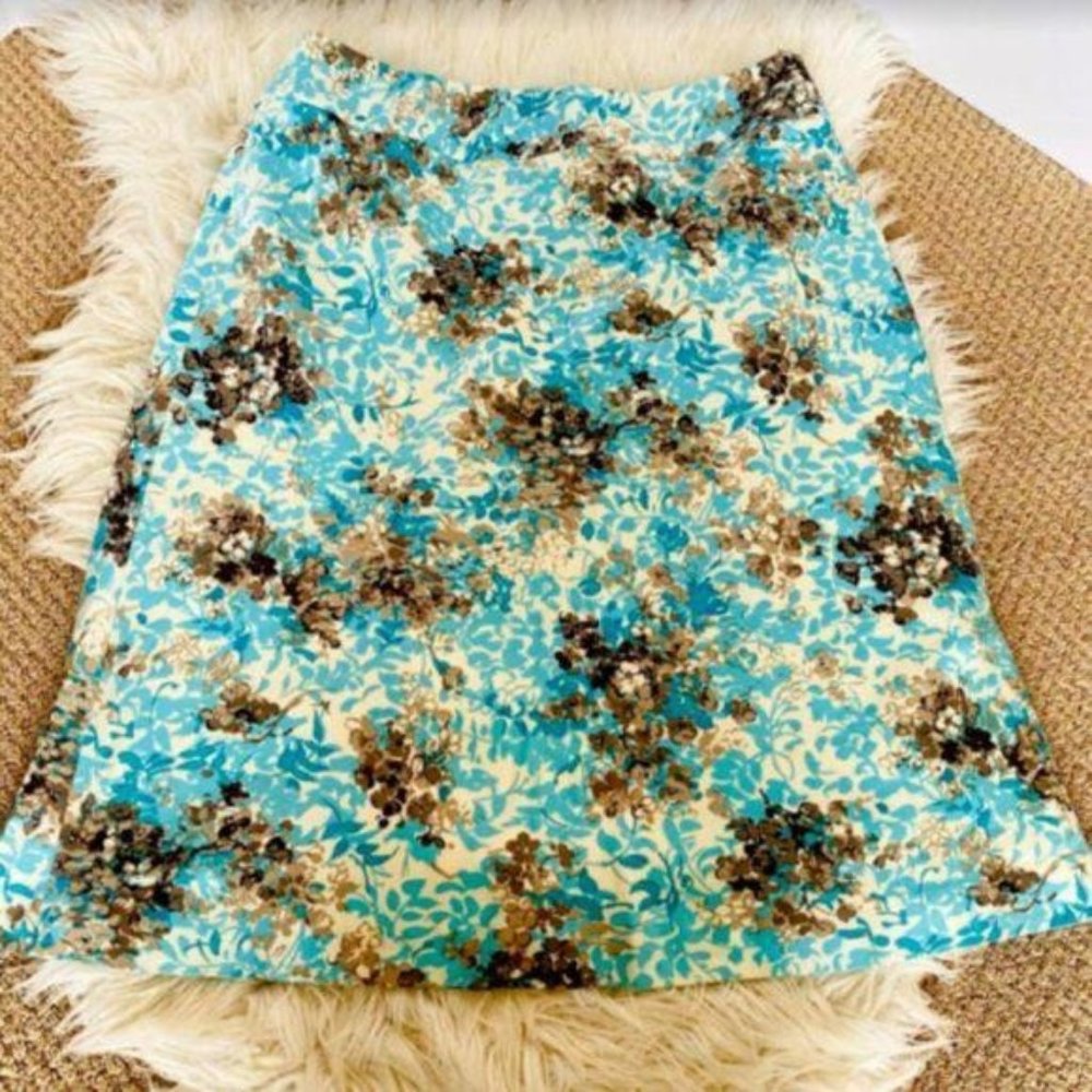 Talbots Skirt Womens 10 Silk A line Silk Cotton Floral Side Zip Lined Skirt